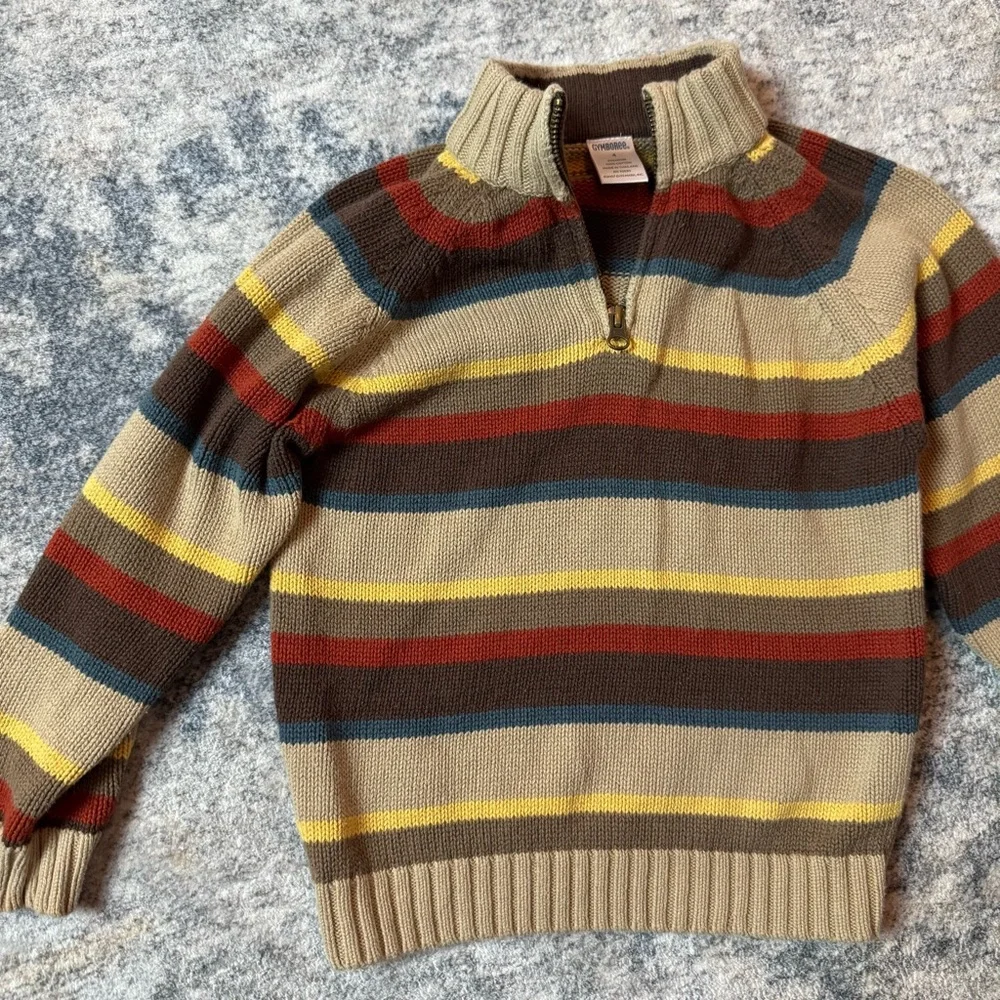 Gymboree Boys Striped‎ Quarter Zip Cotton Knit Sweater Brown Tan Red Size 4
